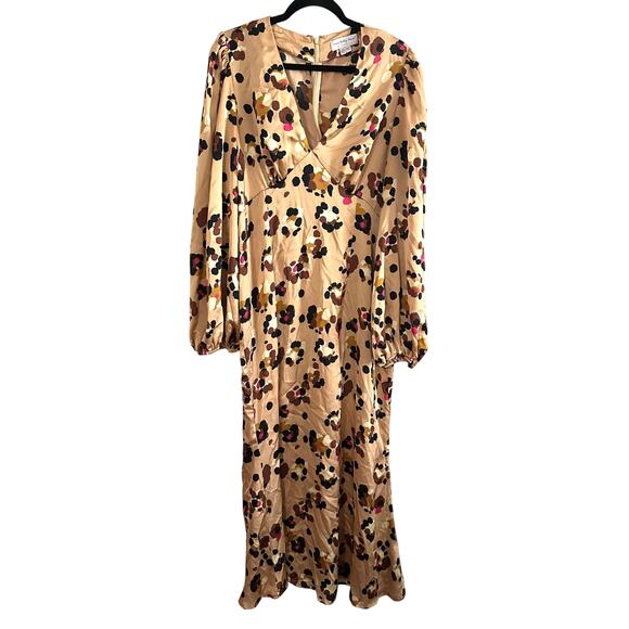 NEVER FULLY DRESSED Gold Louella Satin Animal Print Midaxi Dress - Sz 14 - Picture 3 of 7